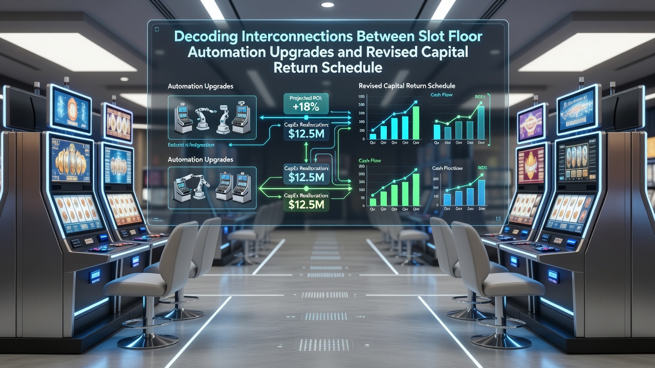Financial charts and graphs illustrating capital return schedules and automation investment timelines for gaming operators