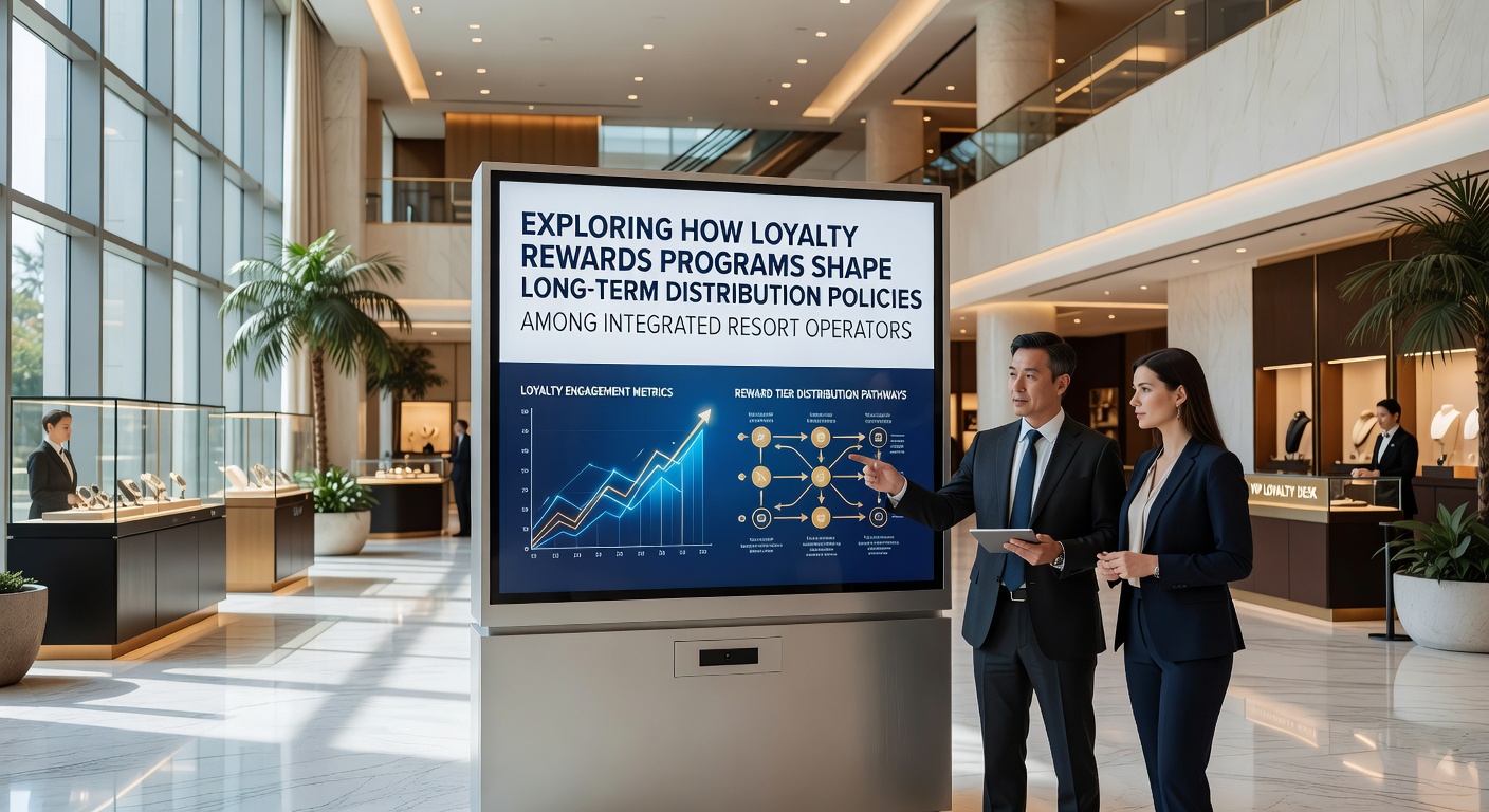 Integrated resort lobby with loyalty program signage and guest engagement areas