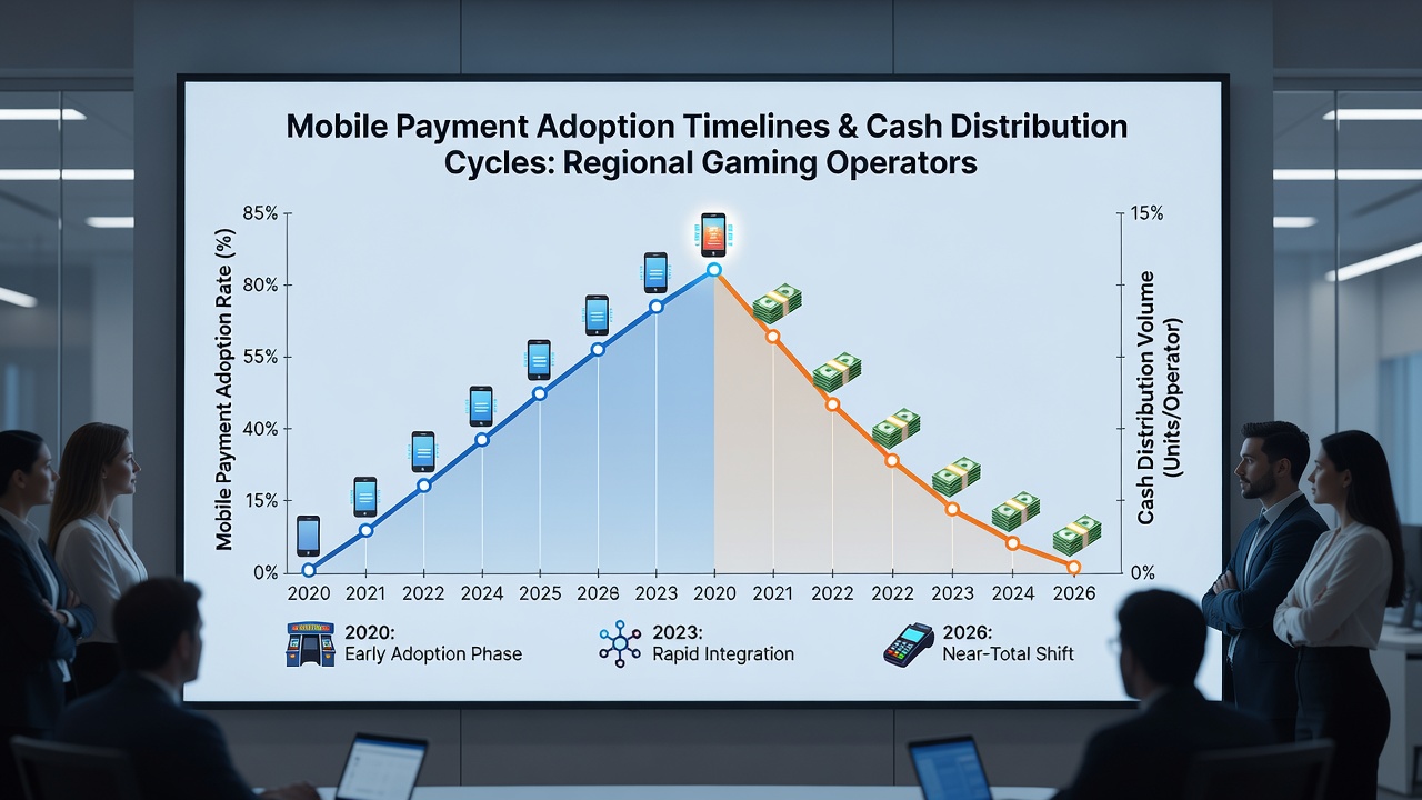 Regional casino cash vault operations and digital transaction settlement processes side by side illustrating changing distribution cycles