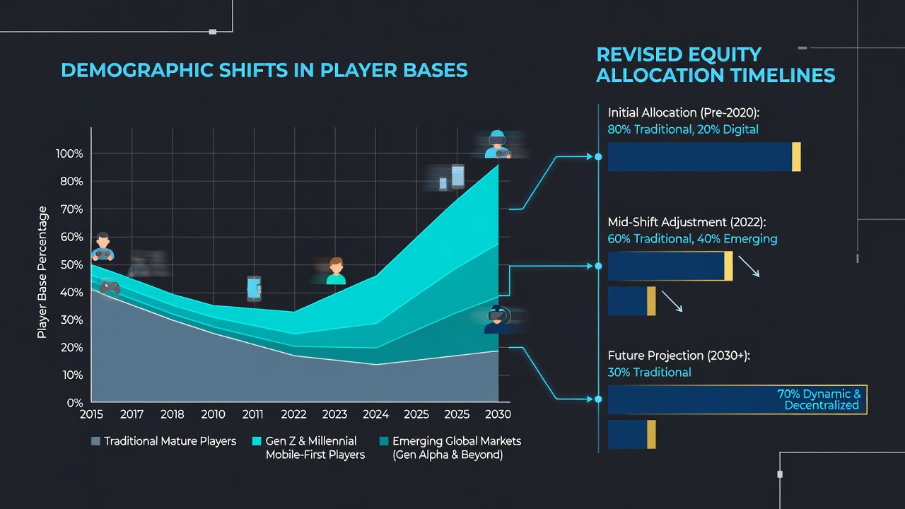 Infographic illustrating timeline adjustments for equity allocations in response to player demographic data