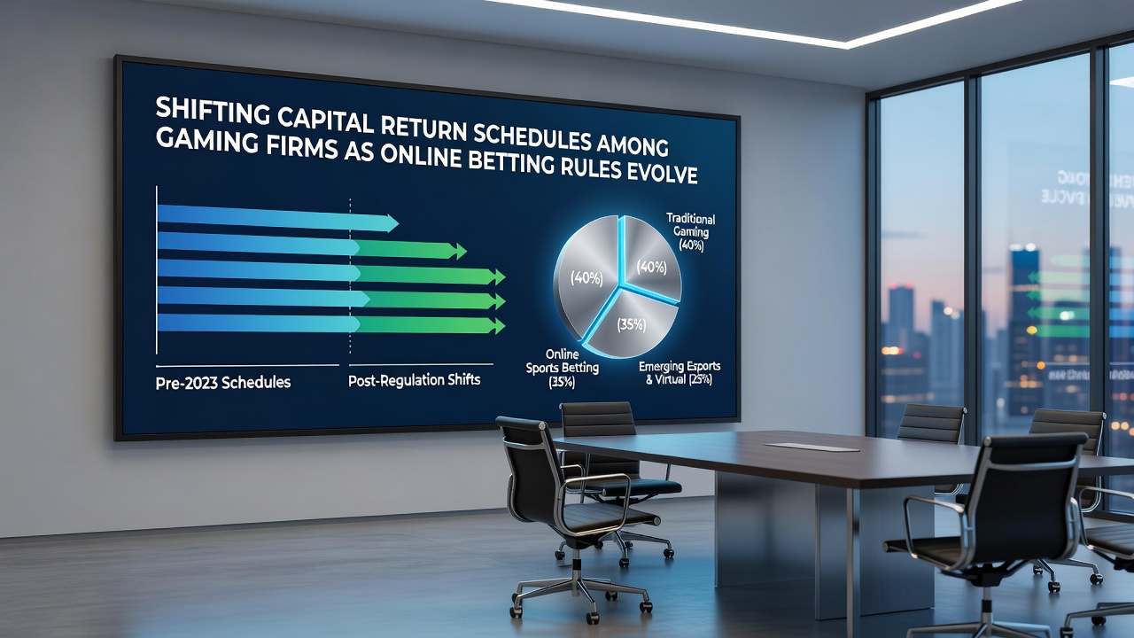 Analysts examining charts that track capital allocation shifts in response to online betting policy updates